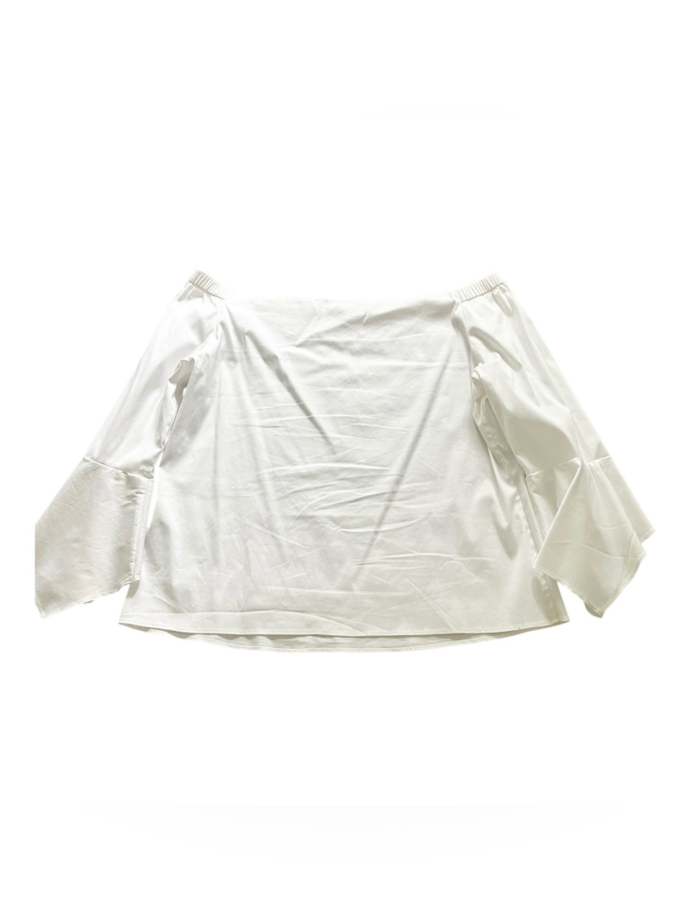 White House Black Market Womens Off-Shoulder Bell Sleeve White Blouse Size LARGE - Picture 3 of 7